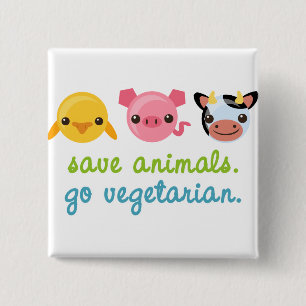 Badge Carré 5 Cm Sauvez les animaux vont végétarien
