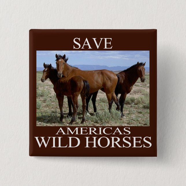 Badge Carré 5 Cm Sauvez les chevaux sauvages (Devant)