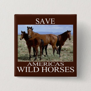 Badge Carré 5 Cm Sauvez les chevaux sauvages