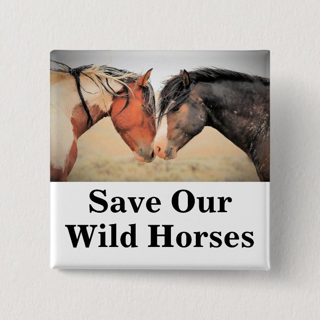 Badge Carré 5 Cm Sauvez nos chevaux sauvages (Devant)