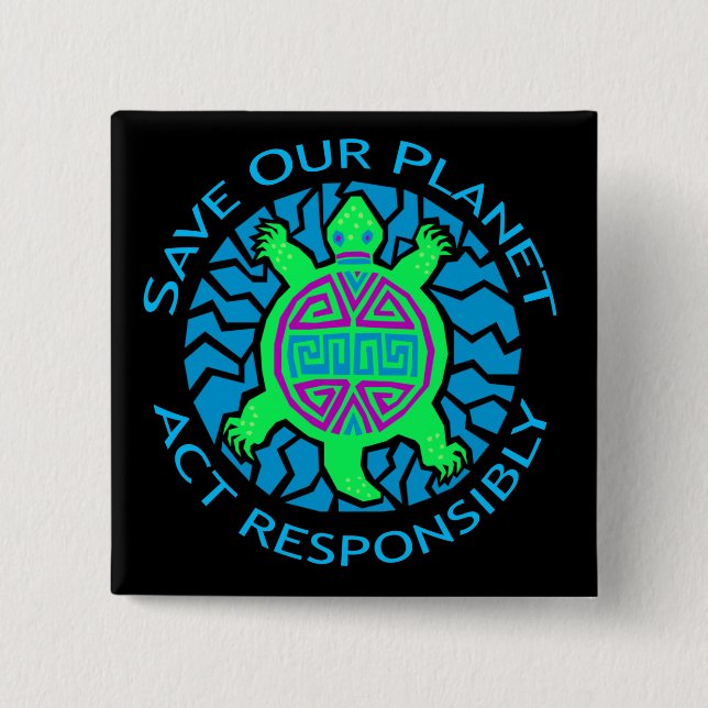 BADGE CARRÉ 5 CM SAUVEZ NOTRE PLANÈTE (Devant)