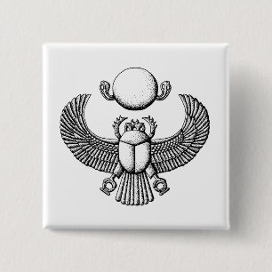 Badge Carré 5 Cm Scarabée égyptien antique noir et blanc