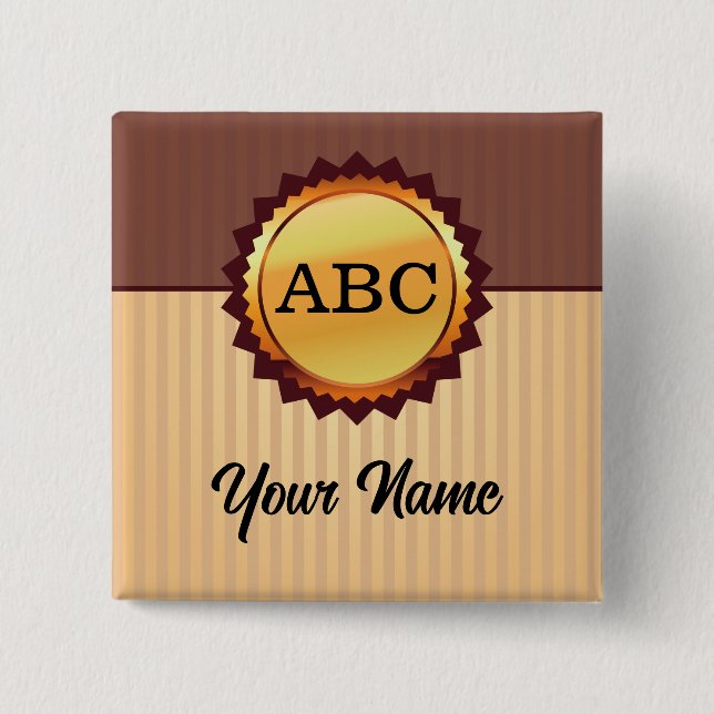 Badge Carré 5 Cm Sceau d'or avec initiales et nom Customisé (Devant)