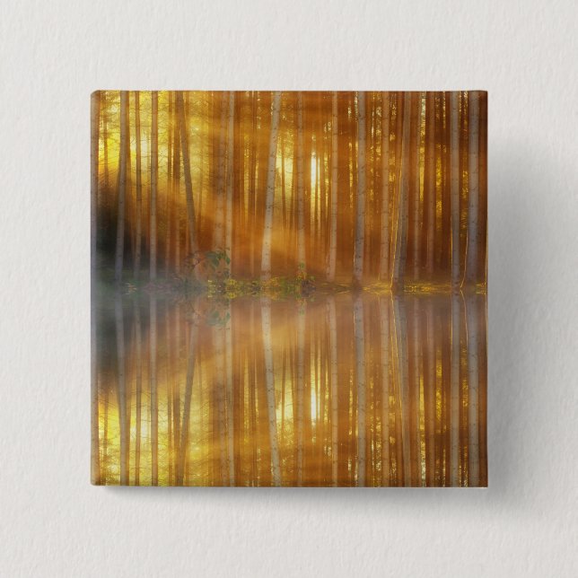 Badge Carré 5 Cm Scène de la forêt de Misty (Devant)