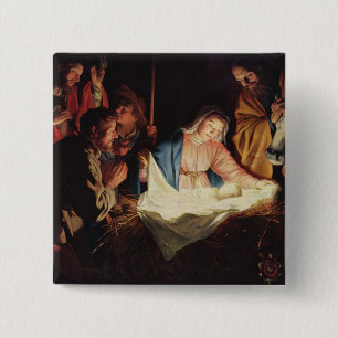 Badge Carré 5 Cm Scène de la Nativité