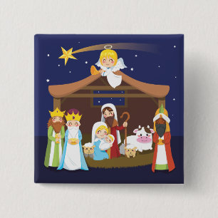 Badge Carré 5 Cm Scène de nativité de Noël