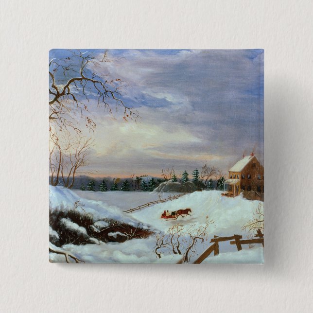 Badge Carré 5 Cm Scène de neige, Nouvelle Angleterre (Devant)