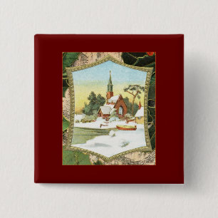 Badge Carré 5 Cm Scène de Noël