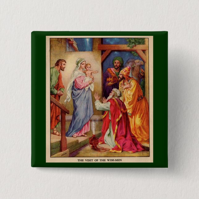 Badge Carré 5 Cm Scène Wisemen de nativité de Noël (Devant)