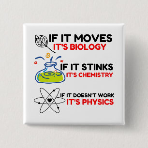 BADGE CARRÉ 5 CM SCIENCE BIOLOGY CHIMIISTRY PHYSICS