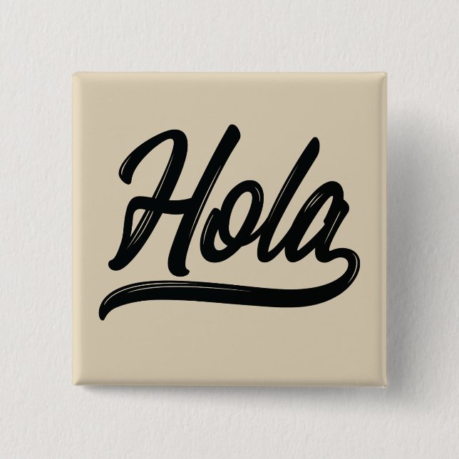 Badge Carré 5 Cm Script Hola (Noir) (Devant)