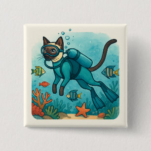 Badge Carré 5 Cm Scuba Cat plonge sous l'eau Bouton