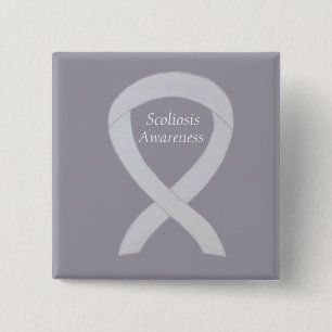 Badge Carré 5 Cm Sensibilisation à la Scoliose Ruban blanc Épingle