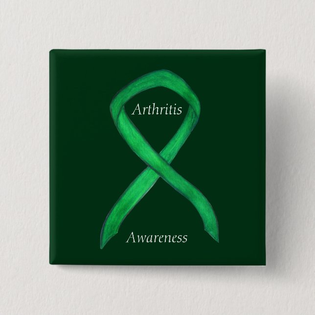Badge Carré 5 Cm Sensibilisation à l'arthrite Ruban vert Épinglette (Devant)
