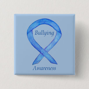 Badge Carré 5 Cm Sensibilisation à l'intimidation Bleu Ruban Person