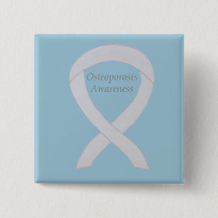 Badge Carré 5 Cm Sensibilisation à l'ostéoporose Ruban blanc Épingl