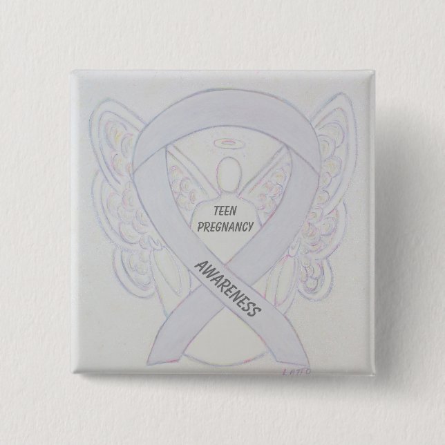Badge Carré 5 Cm Sensibilisation Ado à la grossesse Épingle blanc r (Devant)