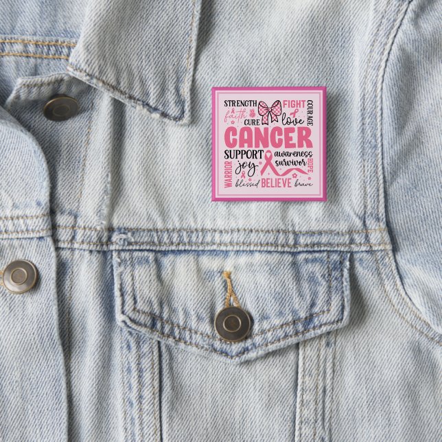 Badge Carré 5 Cm Sensibilisation au cancer du sein (En situation)