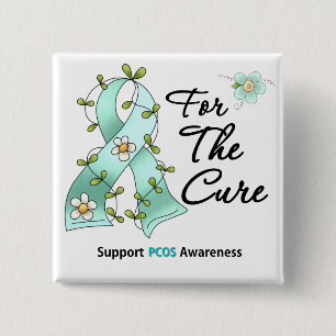 Badge Carré 5 Cm Sensibilisation au PCOS Je porte du ruban Turquois
