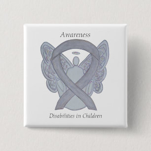Badge Carré 5 Cm Sensibilisation aux déficiences des enfants Ruban