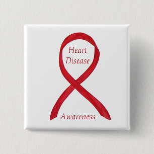 Badge Carré 5 Cm Sensibilisation aux maladies cardiaques Ruban roug