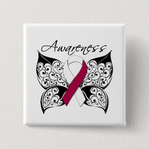 Badge Carré 5 Cm Sensibilisation aux papillons de tatouage - Cancer