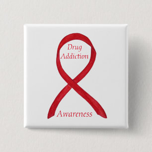 Badge Carré 5 Cm Sensibilisation aux toxicomanies Ruban rouge Éping