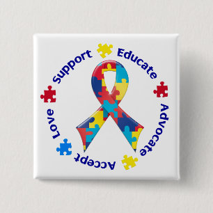Badge Carré 5 Cm sensibilisation sur l'autisme