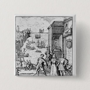 Badge Carré 5 Cm Séparation de Columbus avec Ferdinand et
