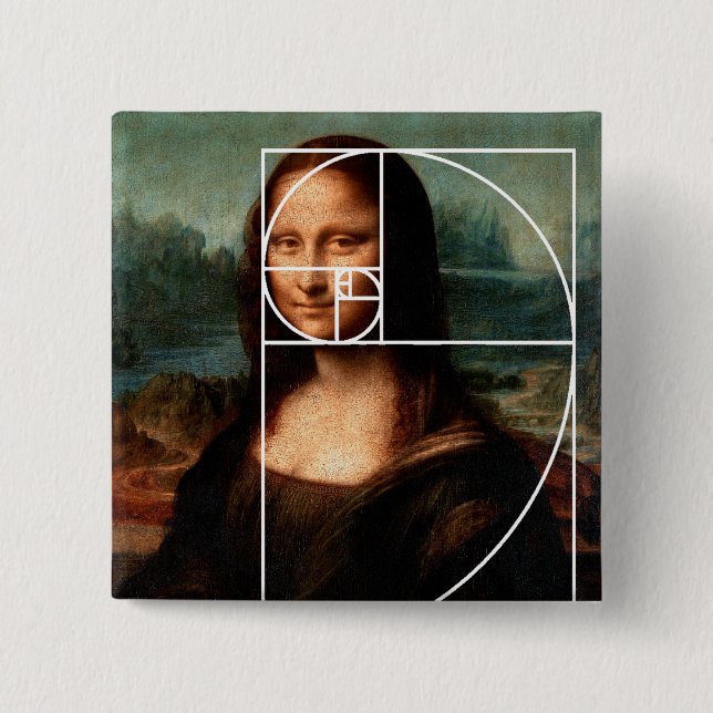 Badge Carré 5 Cm Séquence Leonardo da Vinci Mona Lisa Fibonacci (Devant)