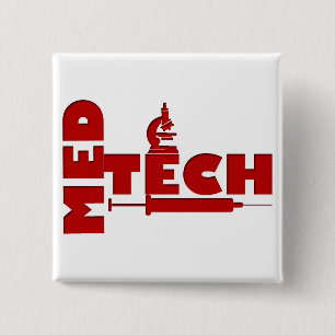 BADGE CARRÉ 5 CM SERINGUE DE MICROSCOPE DE MED TECH (TECHNOLOGUE