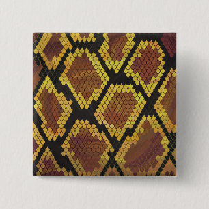 Badge Carré 5 Cm Serpent Brun et Imprimé Doré