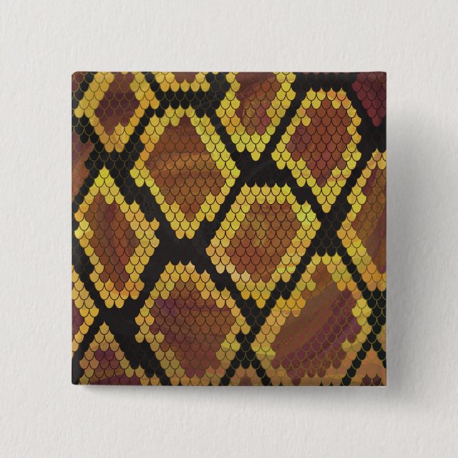 Badge Carré 5 Cm Serpent Brun et Imprimé Doré (Devant)