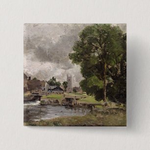 Badge Carré 5 Cm Serrure et moulin de John Constable   Dedham