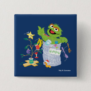 Badge Carré 5 Cm Sesame Street   Oscar - Christmas Tree