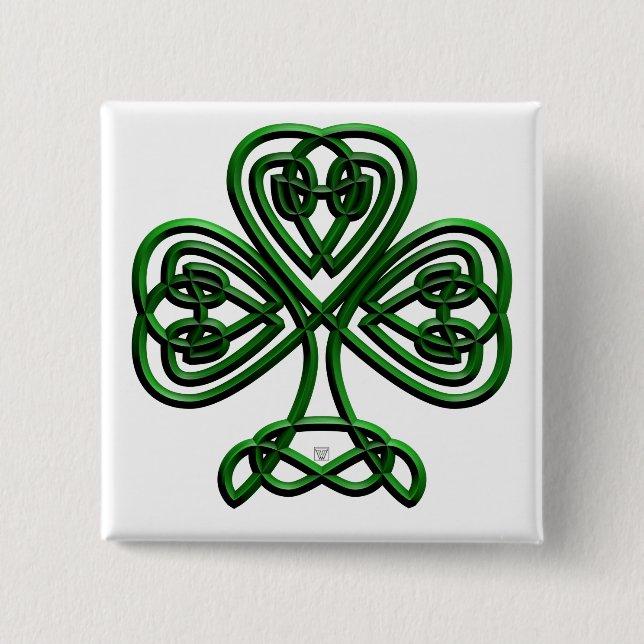 Badge Carré 5 Cm Shamrock vert Jour de la Saint Patrick (Devant)