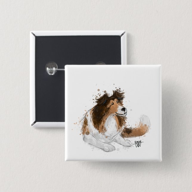 Badge Carré 5 Cm Sheldon the Sheltie (Devant & derrière)