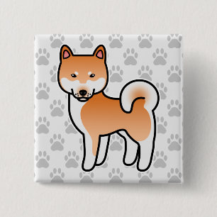 Badge Carré 5 Cm Shiba Inu de dessin animé rouge