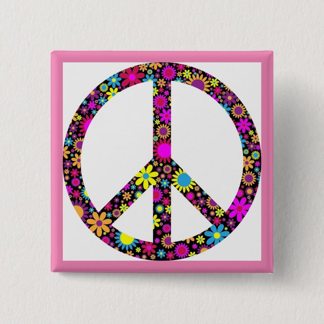 Badge Carré 5 Cm SIGNE DE PAIX FLORALE super (Devant)