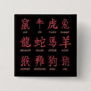 Badge Carré 5 Cm Signe du zodiaque chinois