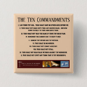 Badge Carré 5 Cm Signes bibliques ITH bouton de "Dix commandements"