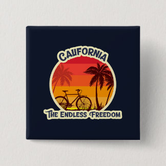 Badge Carré 5 Cm Silhouette de bicyclette de plage au coucher du so