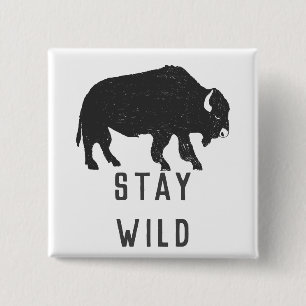 Badge Carré 5 Cm Silhouette de Buffalo Reste Sauvage