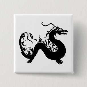 Badge Carré 5 Cm Silhouette de dragon asiatique
