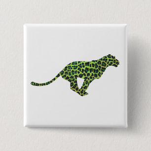 Badge Carré 5 Cm Silhouette de léopard noir et vert