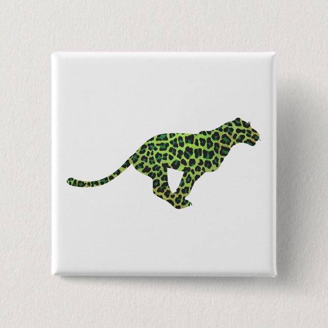 Badge Carré 5 Cm Silhouette de léopard noir et vert (Devant)