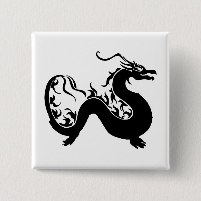 Badge Carré 5 Cm Silhouette dragon asiatique (Devant)