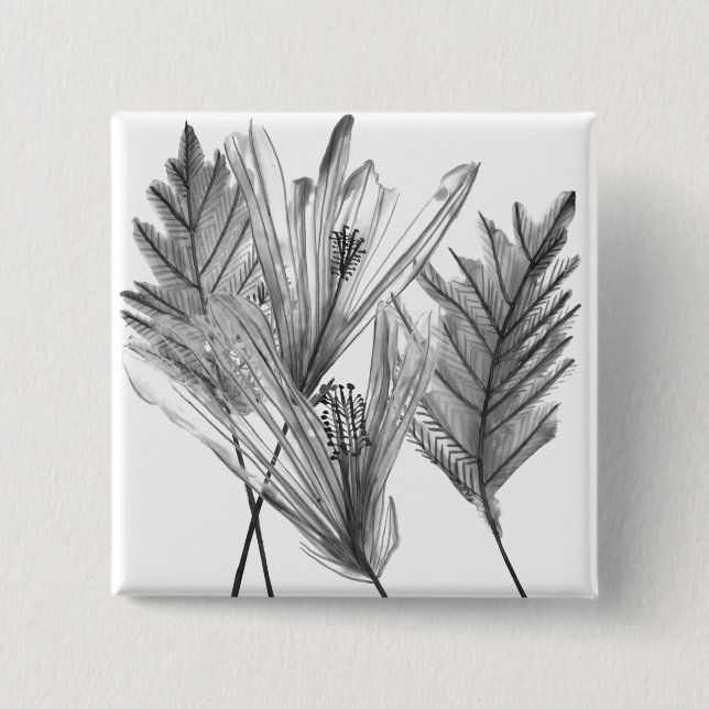 Badge Carré 5 Cm Silhouette florale - Gris (Devant)
