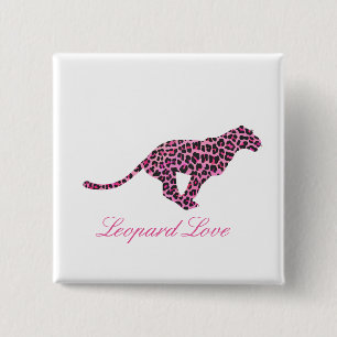 Badge Carré 5 Cm Silhouette Léopard Rose et Noir