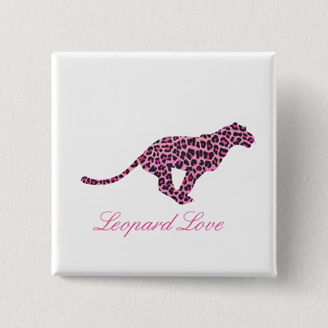 Badge Carré 5 Cm Silhouette Léopard Rose et Noir (Devant)